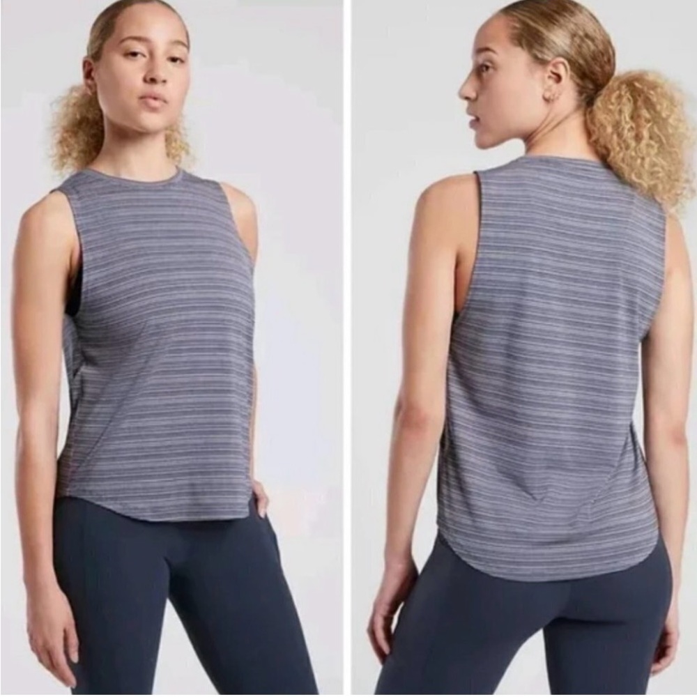 Athleta Cloudlite navy blue and White Striped Tank Top
